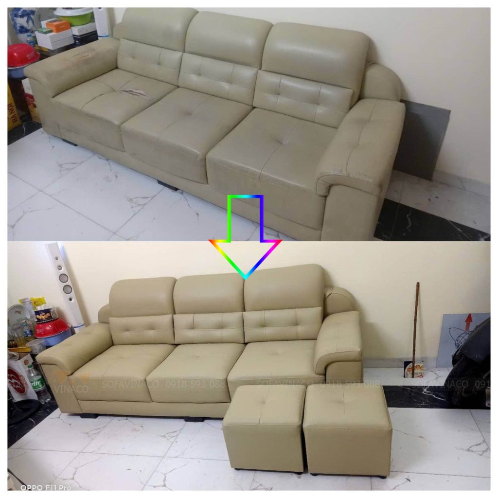 Bọc lại bộ ghế sofa tại Hà Nội đã dùng trên 3 năm và đã bị rách ở chỗ rút núm