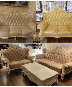 Bộ ghế sofa Tân Cổ Điển trước và sau khi được may vỏ và bọc lại tại nhà
