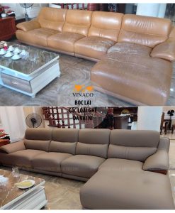 Bộ ghế sofa trước và sau khi may vỏ bọc và bọc lại ghế tại nhà Hà Nội