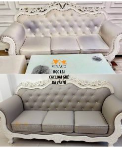 Bộ ghế trước và sau khi sử dụng dịch vụ bọc ghế sofa tại nhà Hà Nội