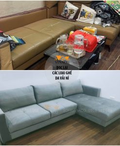 Bộ ghế sofa trước và sau khi bọc lại tại nhà khách hàng