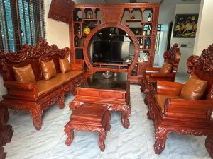 Làm đệm ghế gỗ bọc da Nadia cho khách tại An Khánh
