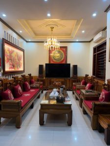 Làm đệm ghế thêu hoa mẫu đơn cho khách tại Thái Nguyên