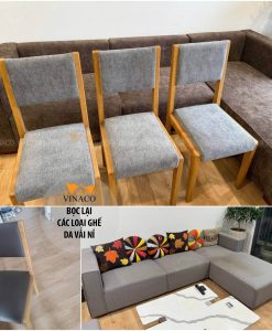 Bộ ghế sofa và ghế ăn trước và sau khi bọc lại