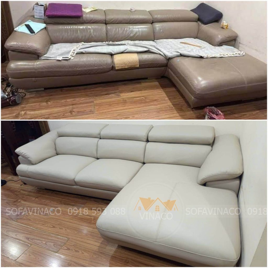 Tình trạng trước và sau khi bọc lại sofa tại 6th Element