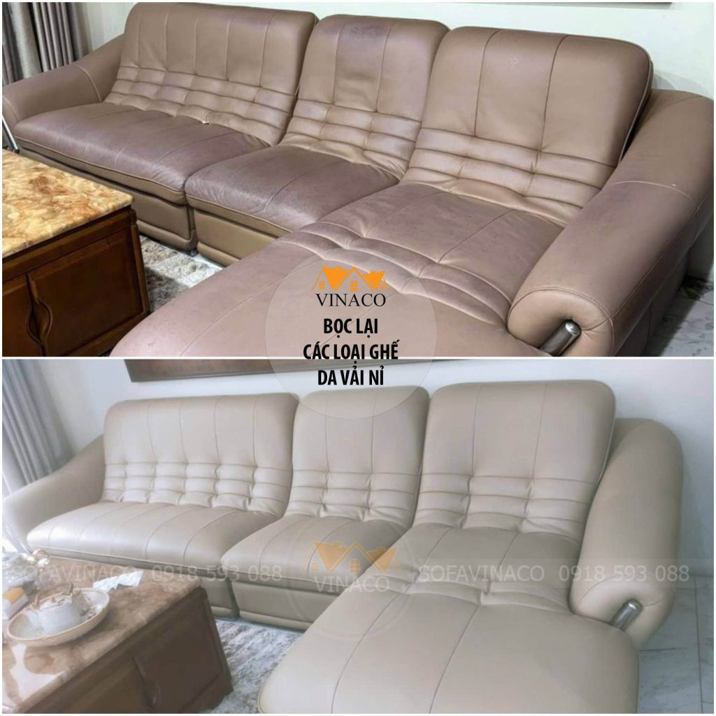 Bộ ghế trước và sau khi bọc lại tại Gamuda