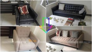 Toàn cảnh trước và sau của bộ ghế khi bọc lại sofa