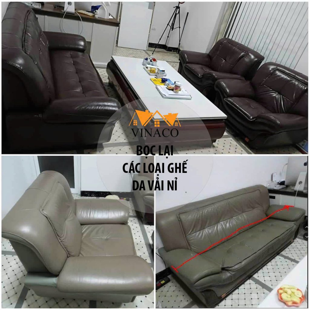 Bộ ghế trước và sau khi bọc lại sofa