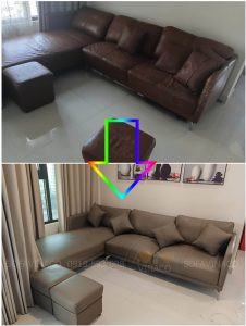 Bộ ghế sofa trước và sau khi bọc lại tại nhà khách hàng