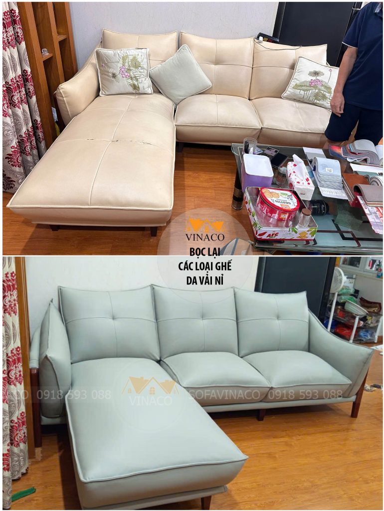 Bọc lại ghế sofa da bị rách mặt ngồi tại Nguyễn Văn Huyên