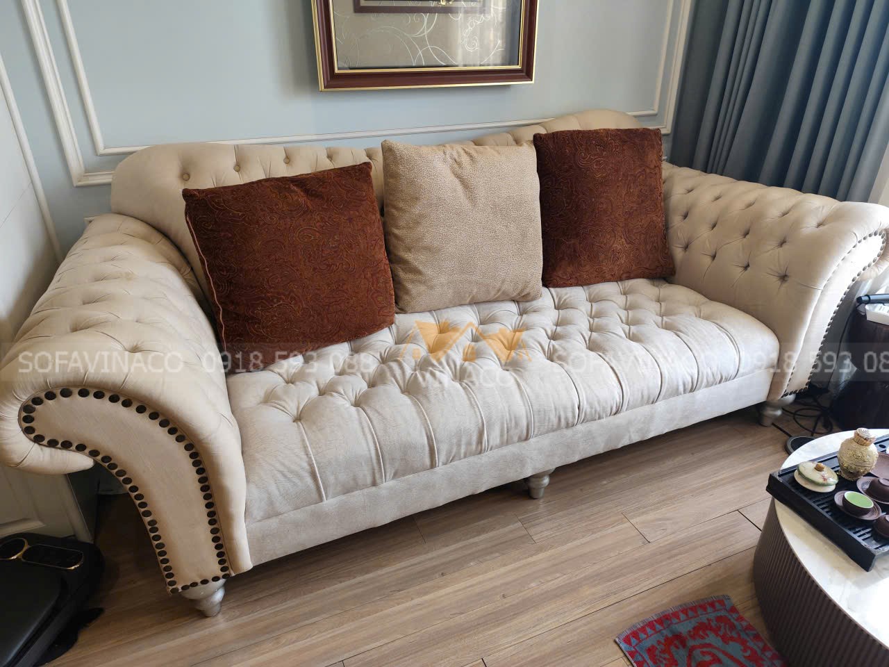 Bọc lại ghế sofa vải cho khách tại Long Biên