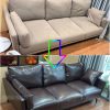 Toàn cảnh trước và sau khi bọc lại sofa từ vải sang da