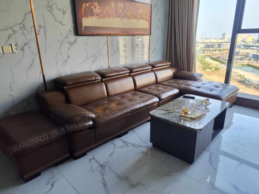 Bộ ghế sofa da sau khi bọc lại
