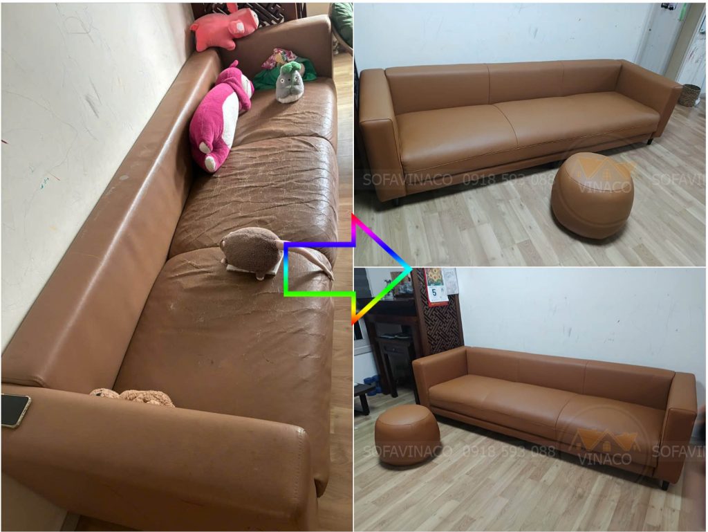bộ sofa văng trước và sau khi bọc lại